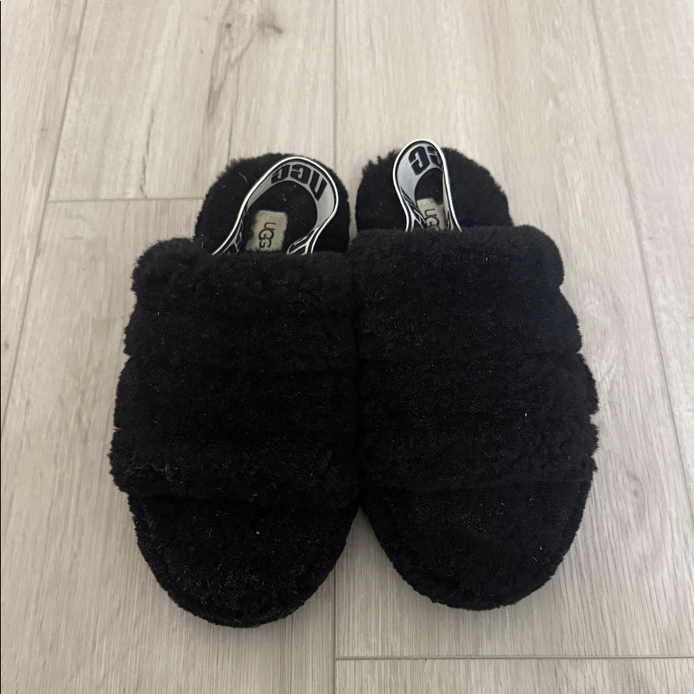 UGG Black Faux-Shearling Slide Sandals